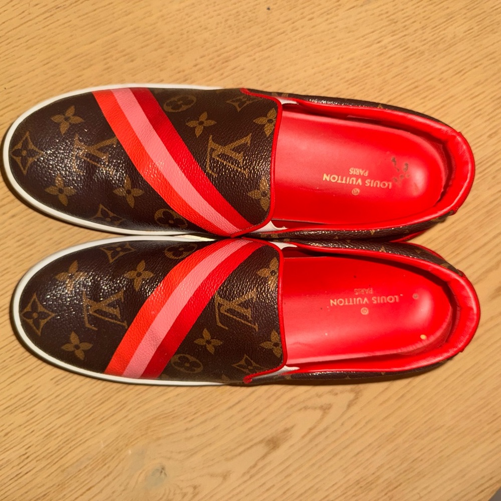 Louis Vuitton Brown and Red Slip-On Loafers